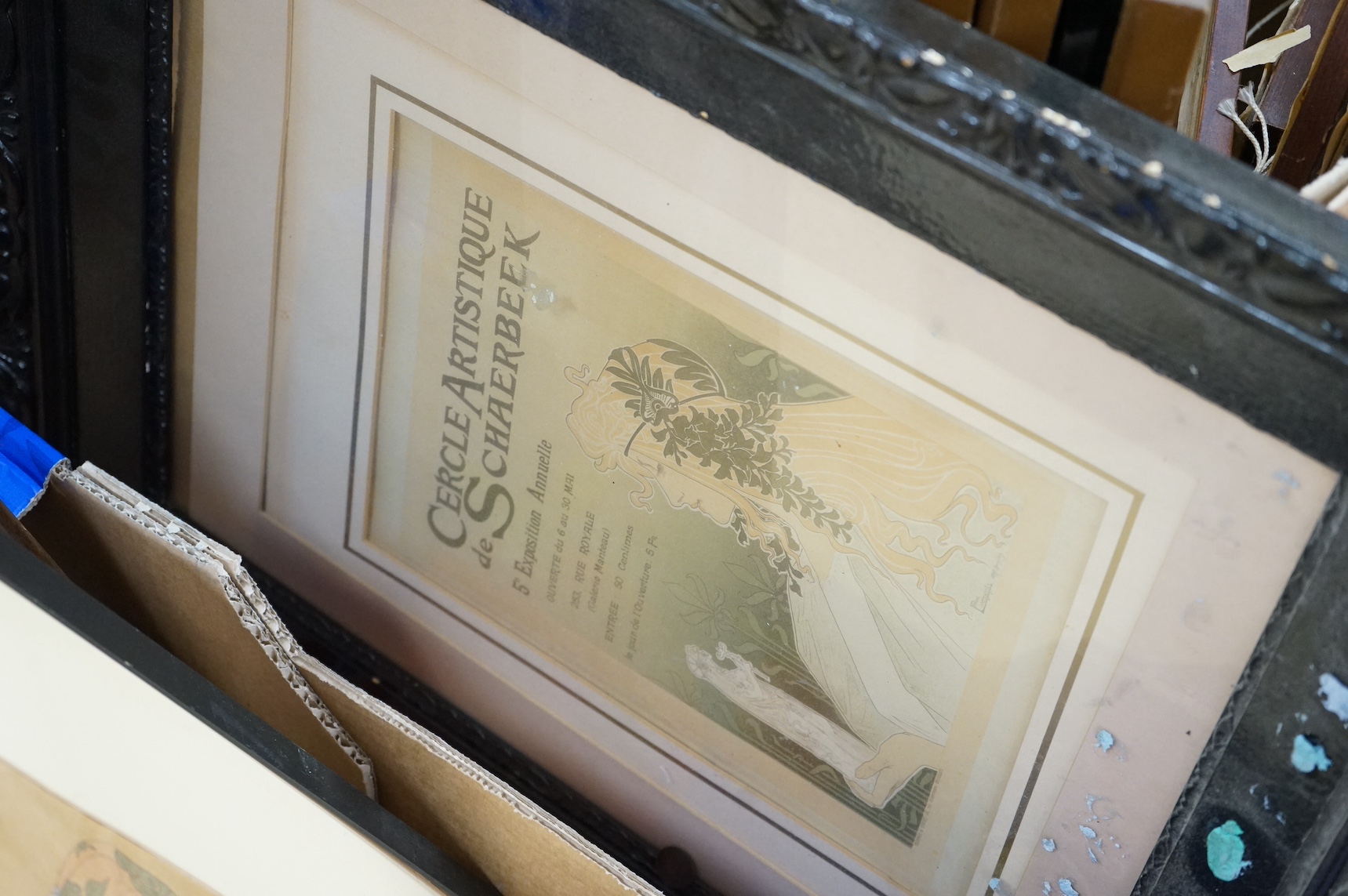 A large collection of late 19th and early 20th century Art Nouveau figural lithographs, mostly French. Condition - poor/fair